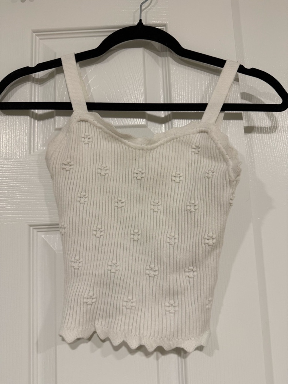 SO White Ribbed Floral Knit Tank Top